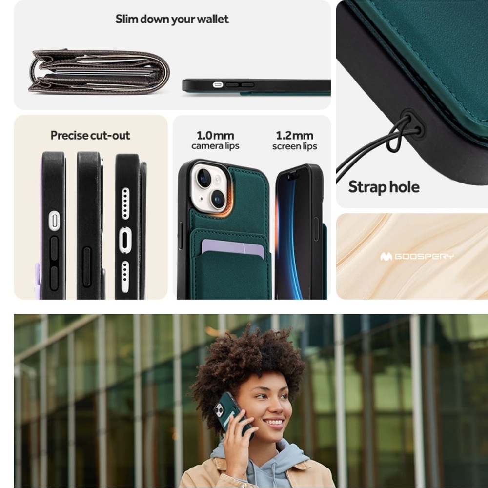 iPhone 14 5 Card Case Ultra Slim Magnetic Closure Shockproof Wallet Green - Picture 8 of 8